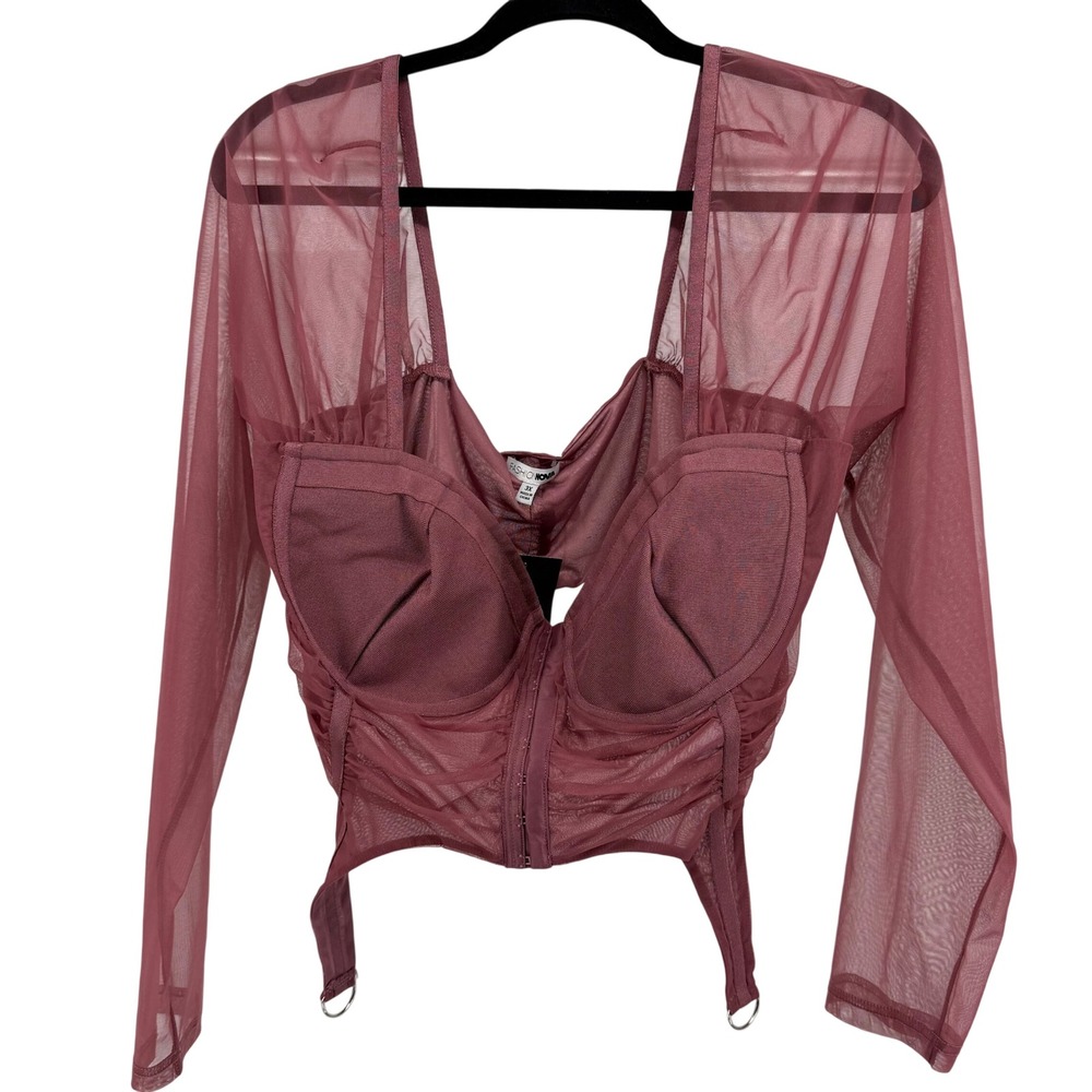 NWT Fashion Nova Dont Worry About Me‎ Corset Top Rose Mesh Long Sleeve 3X Club
